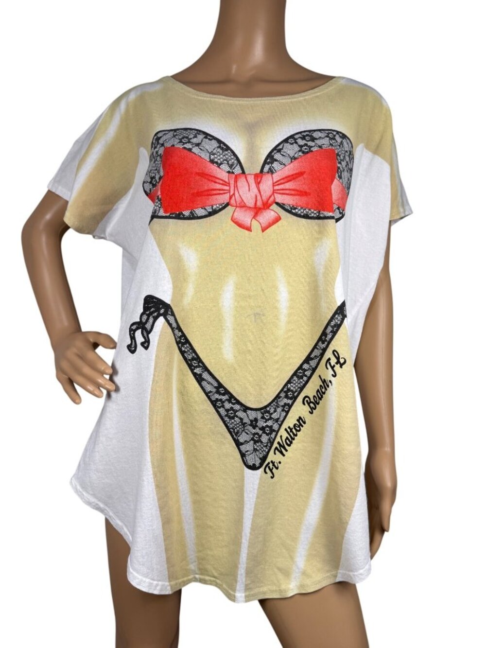 Vintage Funny Beach Cover Up Novelty Graphic Bikini T Shirt One Size